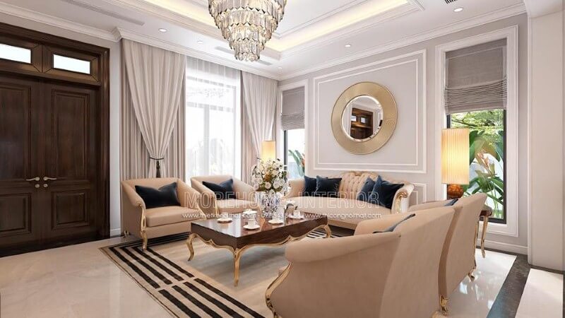 Bộ bàn ghế sofa phòng khách tân cổ điển đẹp, sang trọng, quý phái. thiết kế biệt thự